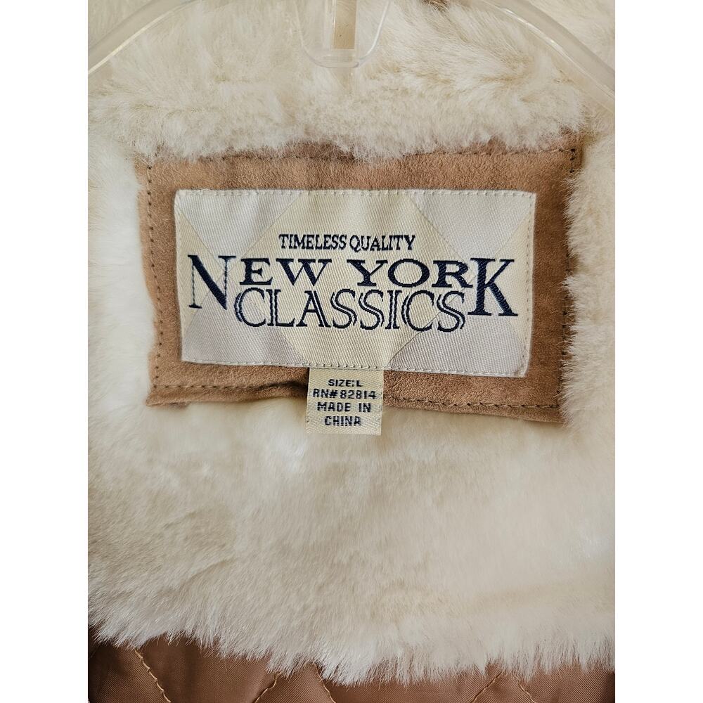 New York Classics ladies tan suede leather coat with hood size large - Picture 4 of 5